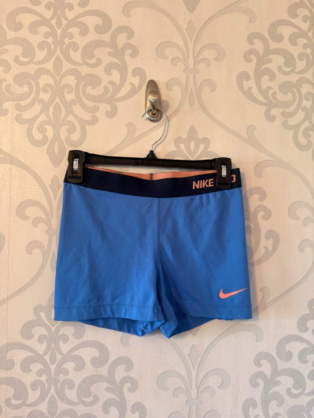 Nike Pro Blue Athletic Shorts with Pink Accents
